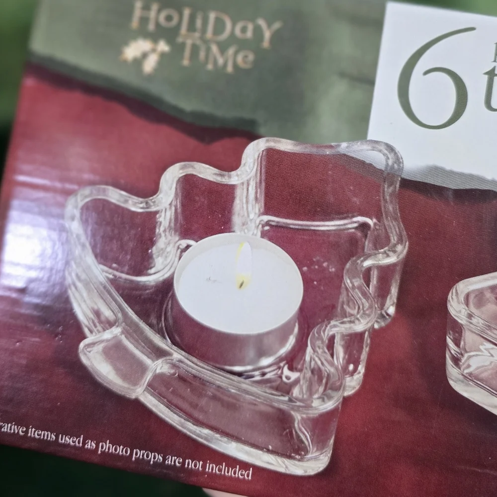 Holiday Time | Vintage 1990s Christmas Heavy Glass Tealight Candle Holder Set